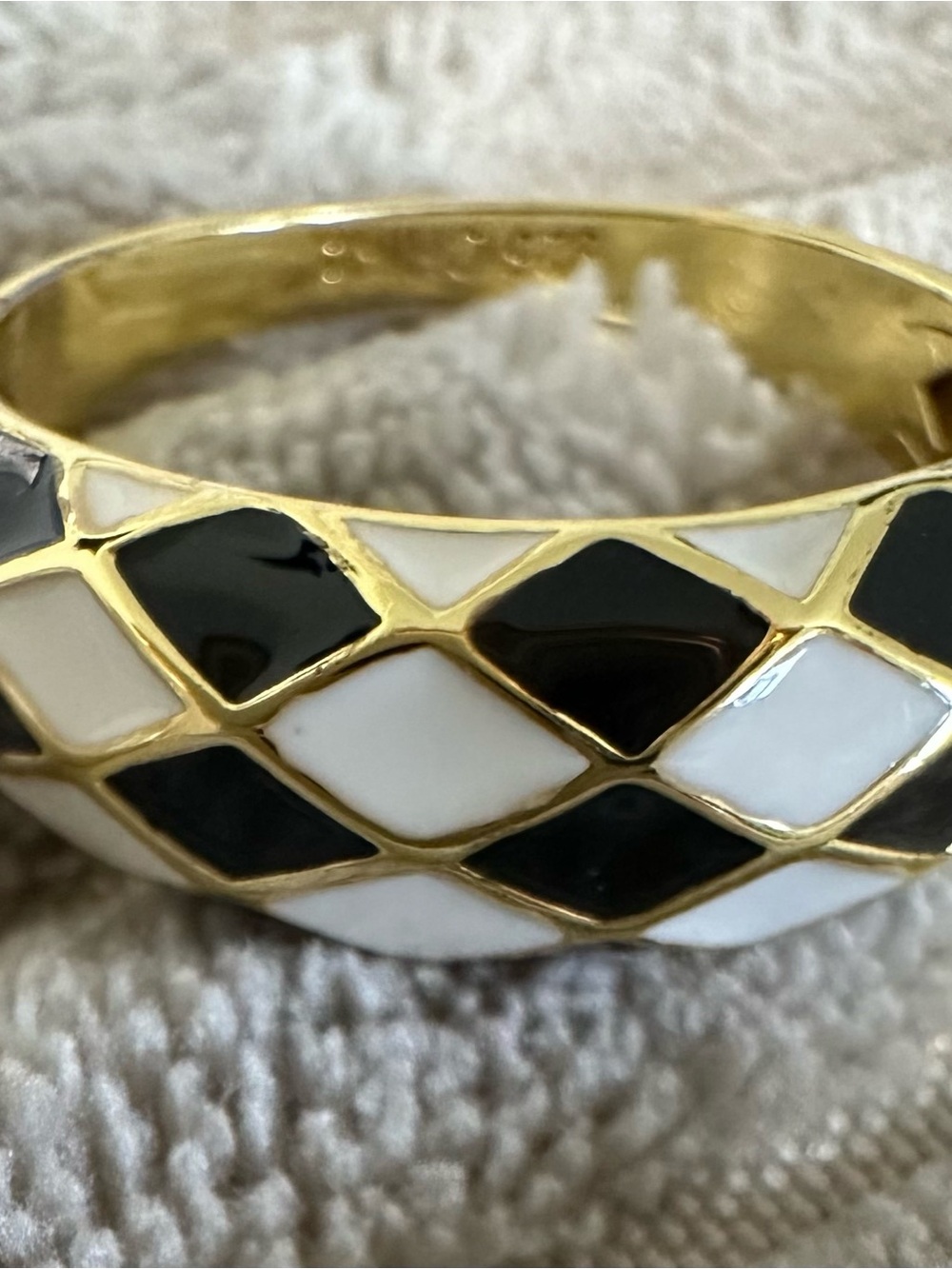 Gold-Tone Black & White Enamel .Sterling Silver over gold plating Ring.